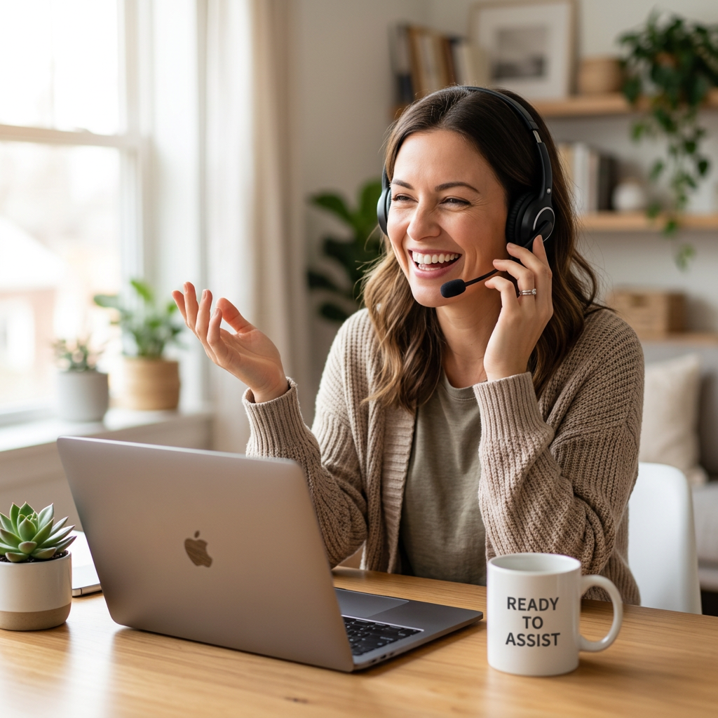 Happy customer with headset