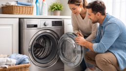 washing machine with a shield icon symbolizing extended warranty protection
