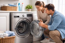 washing machine with a shield icon symbolizing extended warranty protection