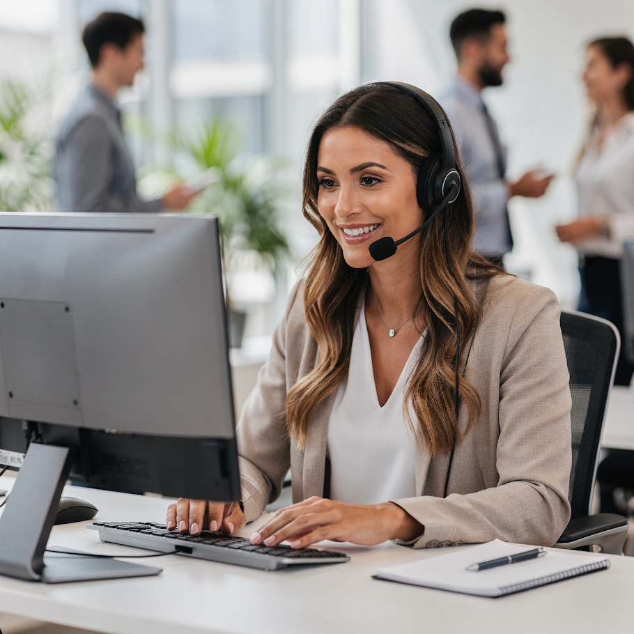 Happy customer with headset