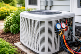 close-up of a modern air conditioner unit mounted on a wall in a bright room