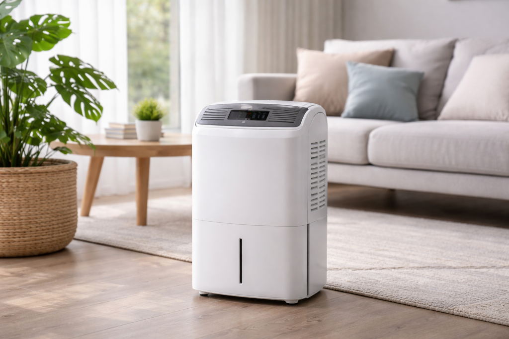 dehumidifier unit with a shield icon symbolizing protection and warranty coverage