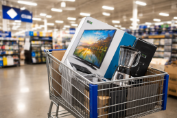 hands holding a Sam's Club membership card next to a laptop displaying an online warranty registration page