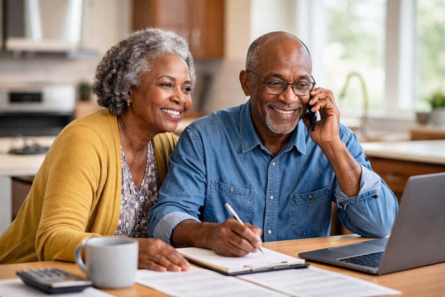 Older Black couple speaking with an appliance sales associate in a modern showroom discussing warranty options